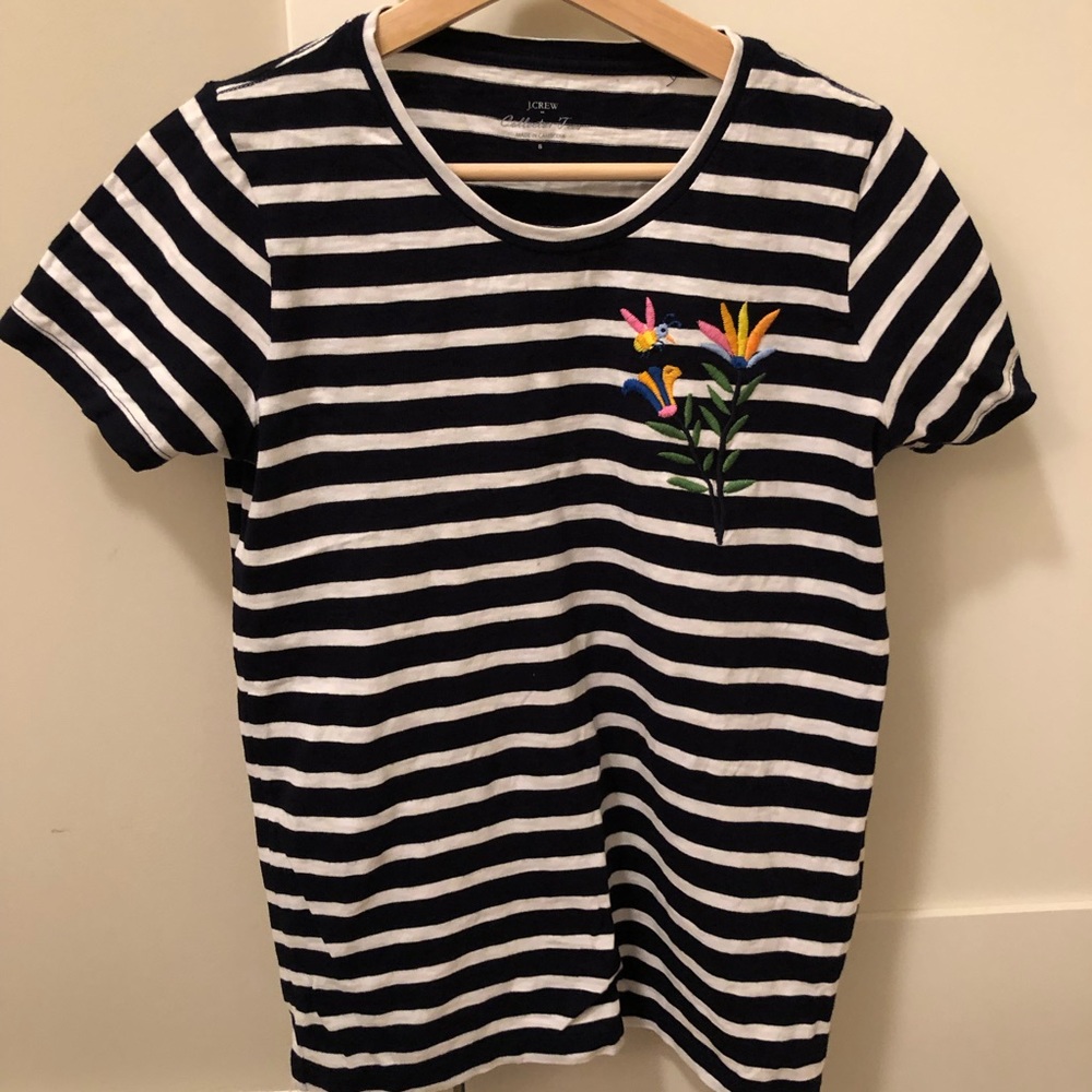 Jcrew striped t-shirt with flower embroidery